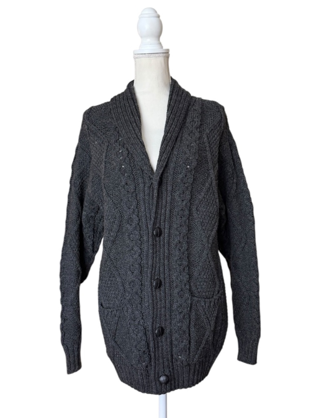 Aran Crafts Ireland 100% Merino Wool Fisherman Cardigan Sweater